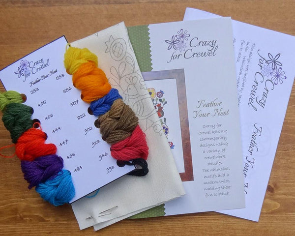 Crazy For Crewel Feather Your Nest Crewelwork Embroidery Kit Contents