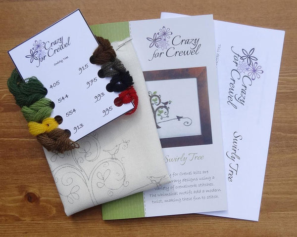 Crazy For Crewel Swirly Tree Crewelwork Embroidery Kit Contents