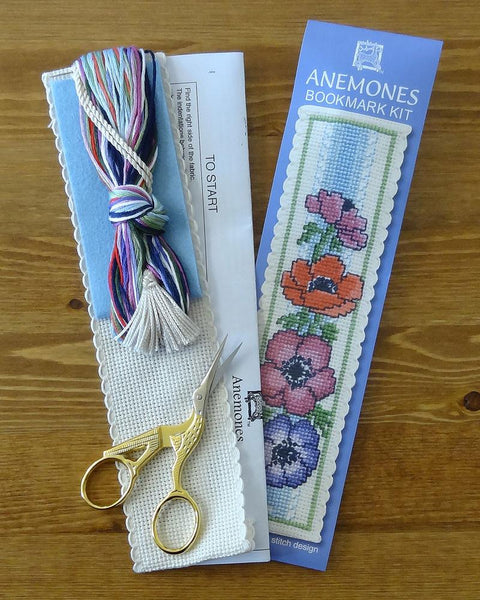 Anemonies cross stitch bookmark kit
